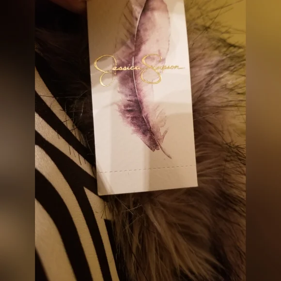 NEW Jessica Simpson Knit Sweater Cardigan With Faux Fur Trim Tan Oversize Medium - Picture 10 of 11